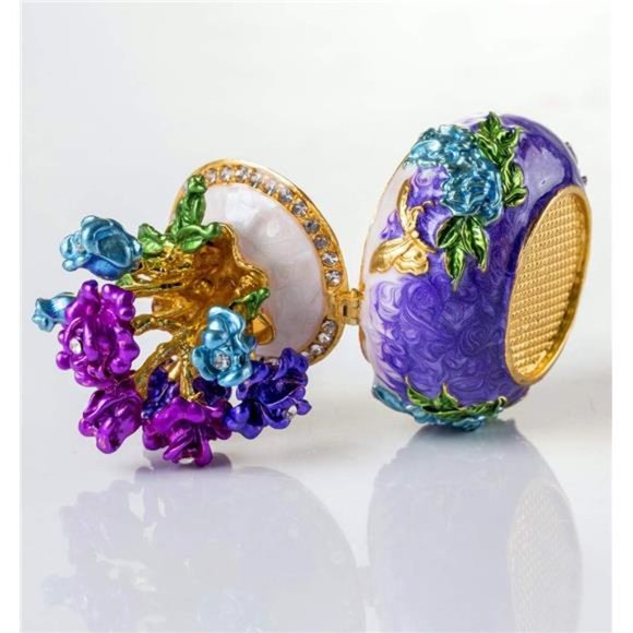 Hand Painted Rose Flower Figurine Jewelry Trinket Box - Picture 2 of 6